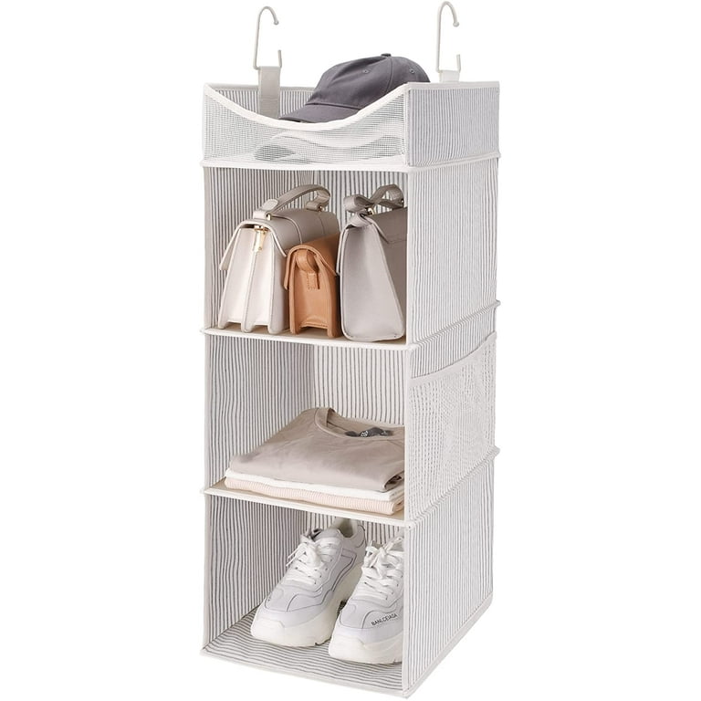 Hanging Closet Organizer, 3-Shelf Hanging Closet Shelves with Top Shelf,  12 W x 12 D x 35 ¼ H, Extra-Large Space, Gray and Whit
