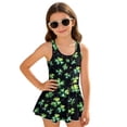thumbnail image 4 of Xoenoiee Green Shamrock Star Print Girls Swim Dress Sleeveless Swimwear One Piece Swimsuit with Skirt, St. Patrick's Day UPF 50+ Toddler Kids Bathing Suit for Beach, 10-11 Years, 4 of 7