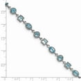 thumbnail image 2 of 925 Sterling Silver Textured Polished Blue Topaz Bracelet 7 Inch Lobster Claw 6mm Wide Link Bracelet for Women, 2 of 2