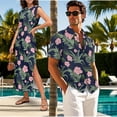 thumbnail image 3 of Uorisanigo Hibiscus Couple Matching Outfit Husban and Wife Clothing Men's Button Down Casual Hawaiian Shirt for Summer and Womens Sleeveless Dress Maxi Beach Vacation Sundress, 3 of 7