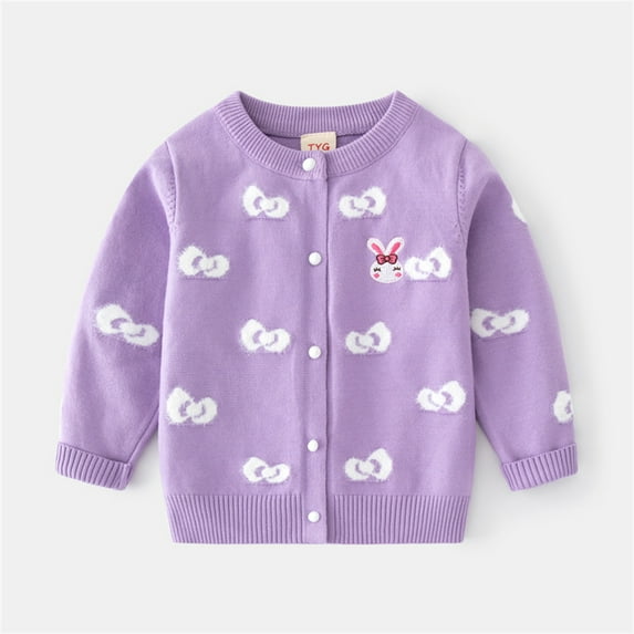 Kids Girls Cardigan Sweater Cardigan for Toddler Girls Ribbed Knit Cardigan Sweaters Front Button for Little Girls 2-7T,Purple,2-3 Years