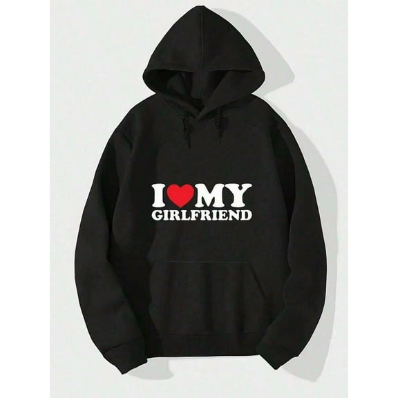 [Print Hoodie For Girlfriend] I Love My Girlfriend Print Hoodie, Cool Hoodies For Men, Men's Casual Graphic Design Pullover Hooded Sweatshirt With Kangaroo Pocket Streetwear For Winter Fall, As Gifts