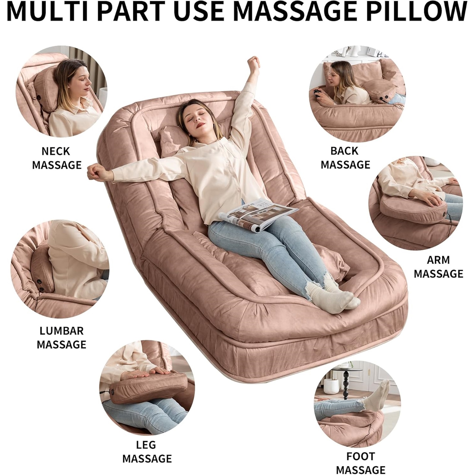 LEHZROAJ Velvet Upholstered Bean Bag Chairs,5-Position Adjustable 2 Soft Pillows Massage Floor Sofa,Multi-Functional  Human Dog Bed for Living Room(Brown)