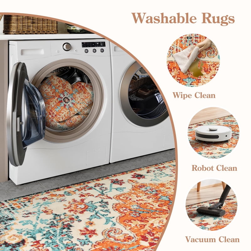 Wonnitar 3'x5' Bohemian Medallion Area Rug,Bedroom Rug Soft Throw Printed Bathroom Kitchen Entry Foyer Mat, Vintage Non-Slip Washable Carpet for Front Door Laundry Room Bath Office