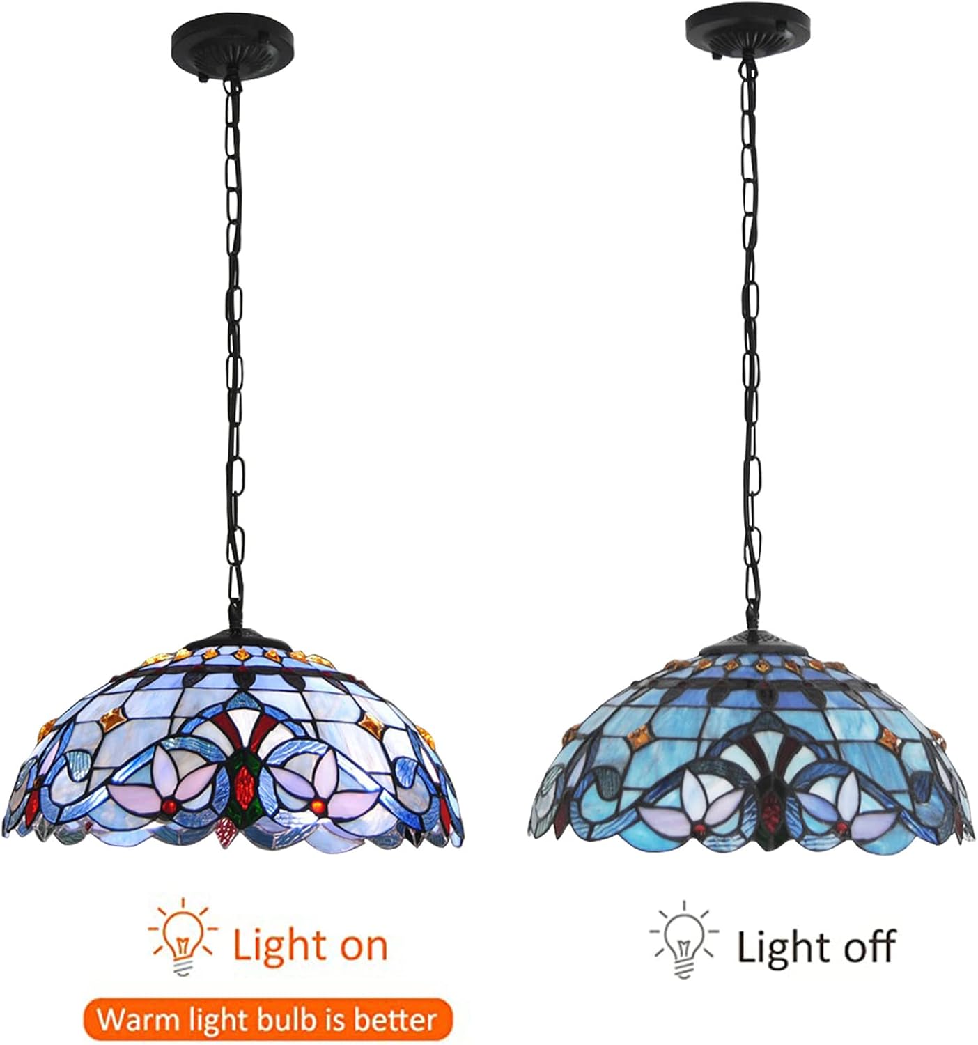 Tiffany Semi Flush Mount Ceiling Fixture Antique Baroque Stained Glass Ceiling Lighting Hanging Lamps Art Decor Pendant Light Fixtures for Dining Room Bedroom Living Room Hallway