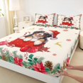 thumbnail image 4 of Homewish Kawaii Christmas Dog Twin Sheet Sets for Kids, Cartoon Santa Claus Hat Twin Fitted Sheet, Western Xmas Flower Flat Sheet, Ultra Soft Bedroom Decor, 3 Pieces, 4 of 8