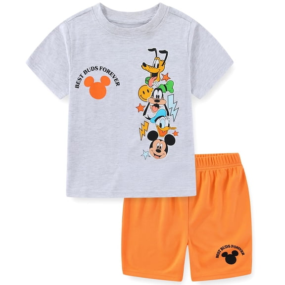 Disney Mickey Mouse Donald Duck Goofy Pluto Short Sleeve T-Shirt and Mesh Short Set (Boys), 2 Piece Set, Sizes 2T-7