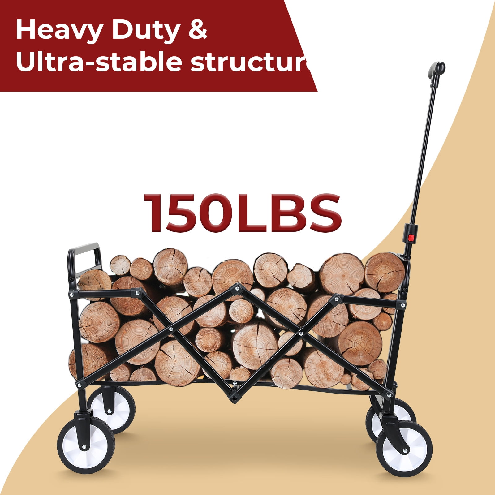 Pirecart Collapsible Wagon with Wheels,150 lbs Max Load Folding Wagon Cart with Carry Bag, Lightweight Portable Shopping Cart for Camping, Grocery, Garden, Sports