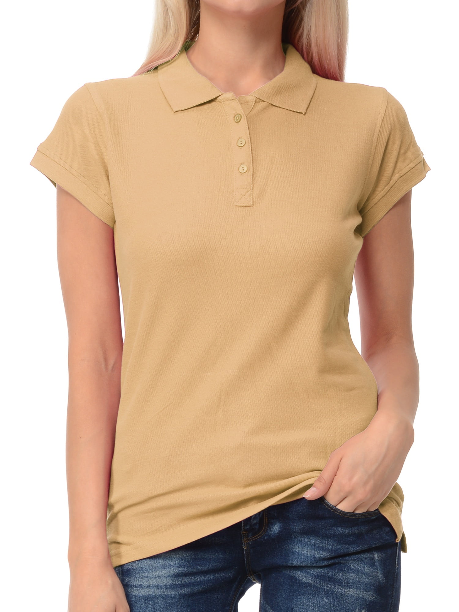 Basico - Basico Sand Polo Collared Shirts For Women 100% Cotton Short Sleeve Golf Slim Fit Polo 
