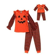 Dollie & Me Pumpkin Pajama Set for Girls Size 5 & 18" Dolls Orange