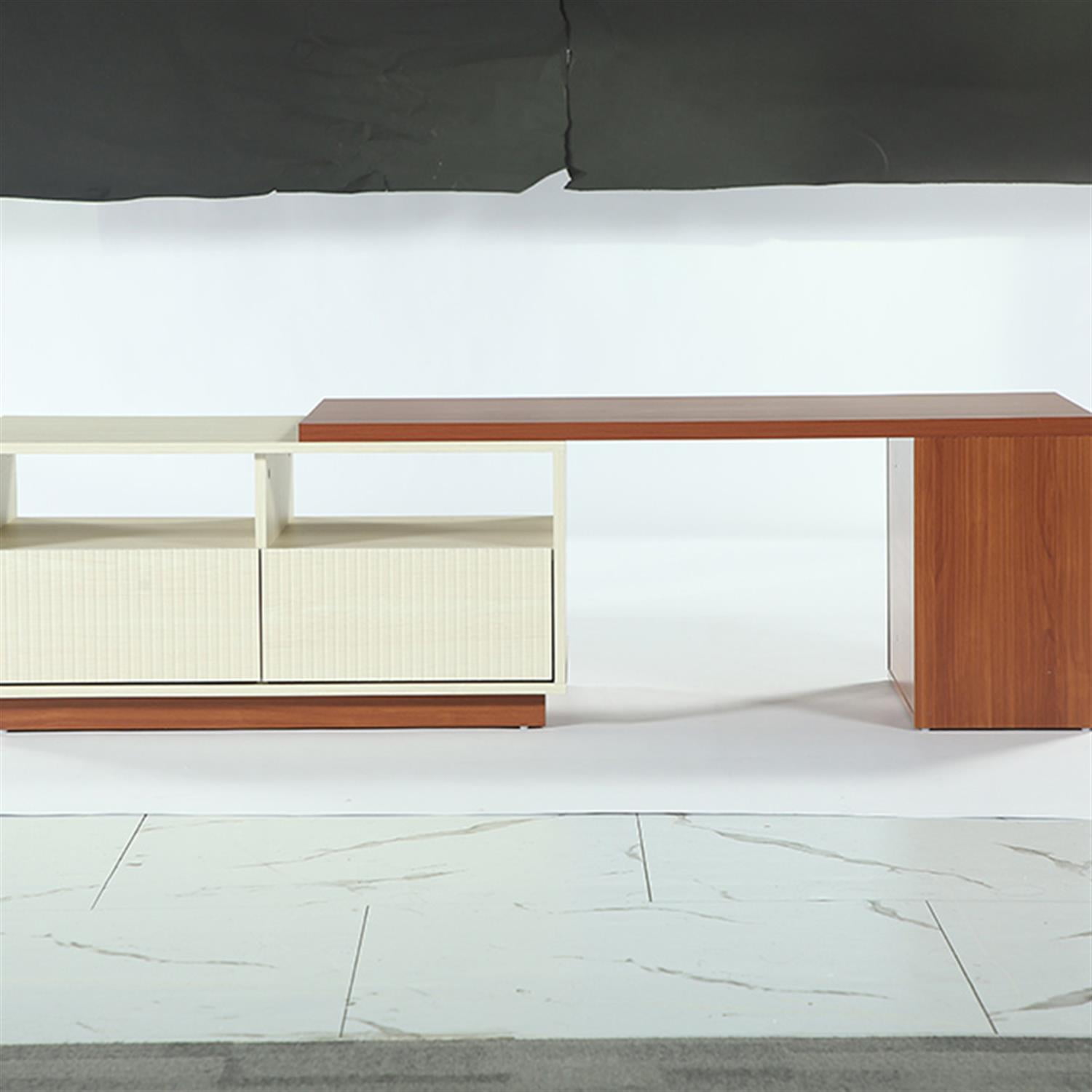 Demi Bonn 43" Extendable Coffee Table, Center Table with 2 Drawers and Reversible Tabletop for Home Living Room, Office, Brown