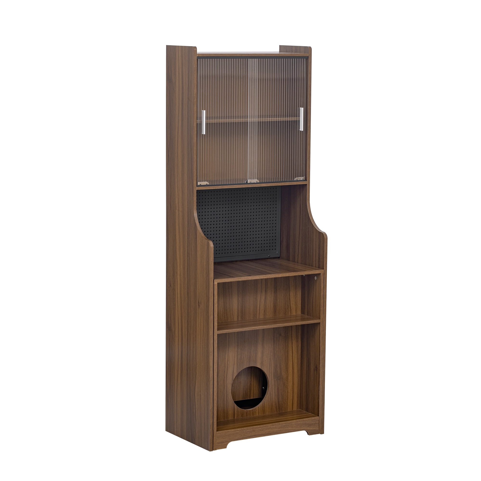 Euroco Mid-Century Walnut Vintage Multi-use Cabinet With Cat scratcher Bed cat furniture