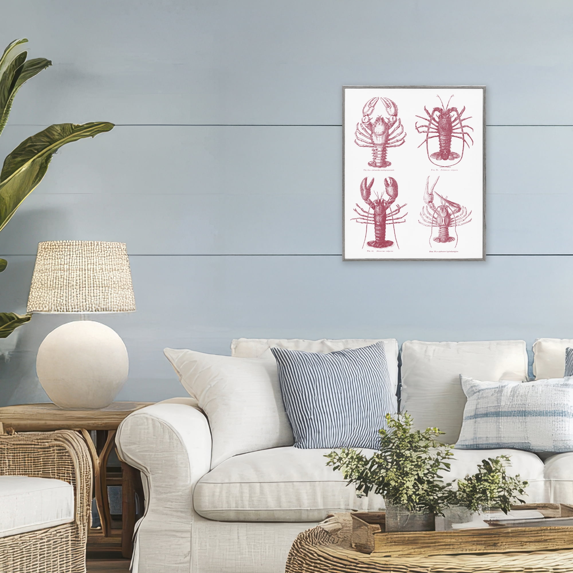 Timeless Lobsters Species Gray Framed Giclee Art, design by Lettered and Lined