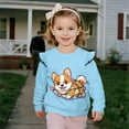 thumbnail image 3 of Yuyamidu Corgi Sweatshirt for Girls Size 5-6 Blue Cute Graphic Crewneck Sweatshirts Soft Lightweight Long Sleeve Ruffle Shoulder Pullover Tops for School Outdoor Play, 3 of 8