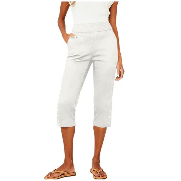 BUIGTTKLOP Capri Yoga Pants for Women Soft Stretch High Waisted Capri Leggings Elastic Waist Cropped Trousers