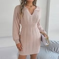 thumbnail image 2 of Lovskoo Sweater Dress for Women Trendy Casual Long Sleeve Bodycon Dress V-Neck Ladies Solid Outing Dresses Pink, 2 of 8
