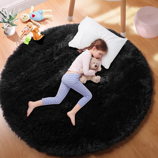 Alfombra redonda PAGISOFE negra para dormitorio, 150 x 150 cm