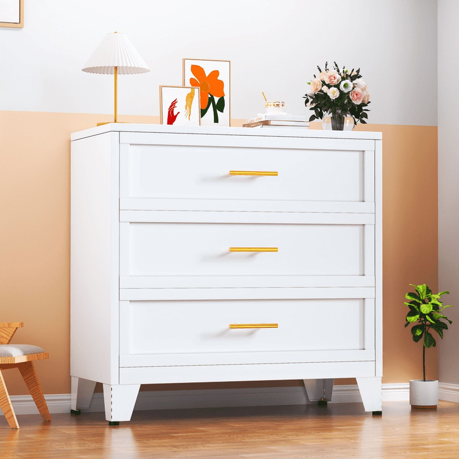 Metal 3 Dresser Chest of Drawers for Bedroom Black White