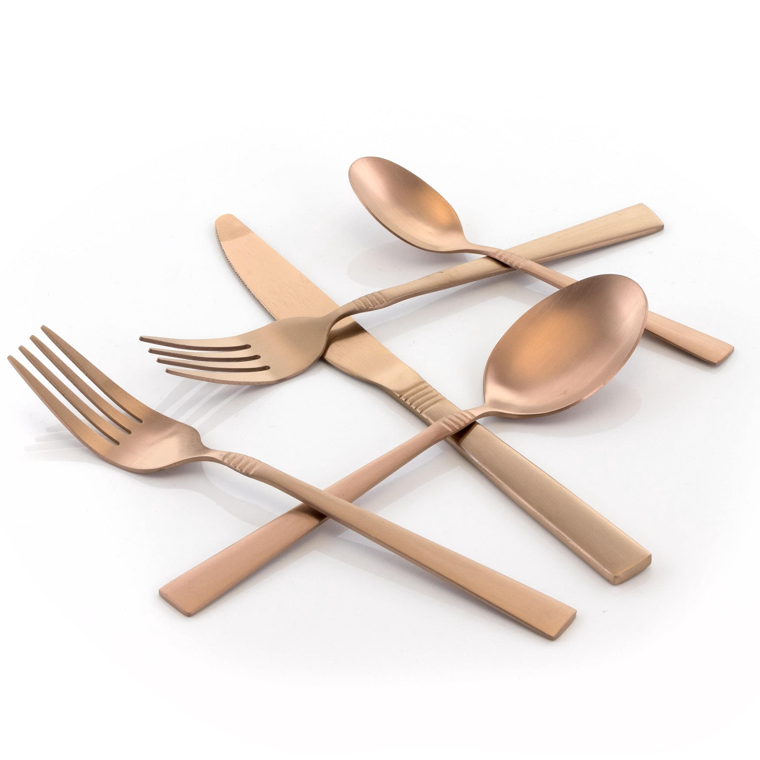 MegaChef Cravat 20 Piece Flatware Utensil Set, Stainless Steel Silverware Metal Service for 4 in Matte Rose