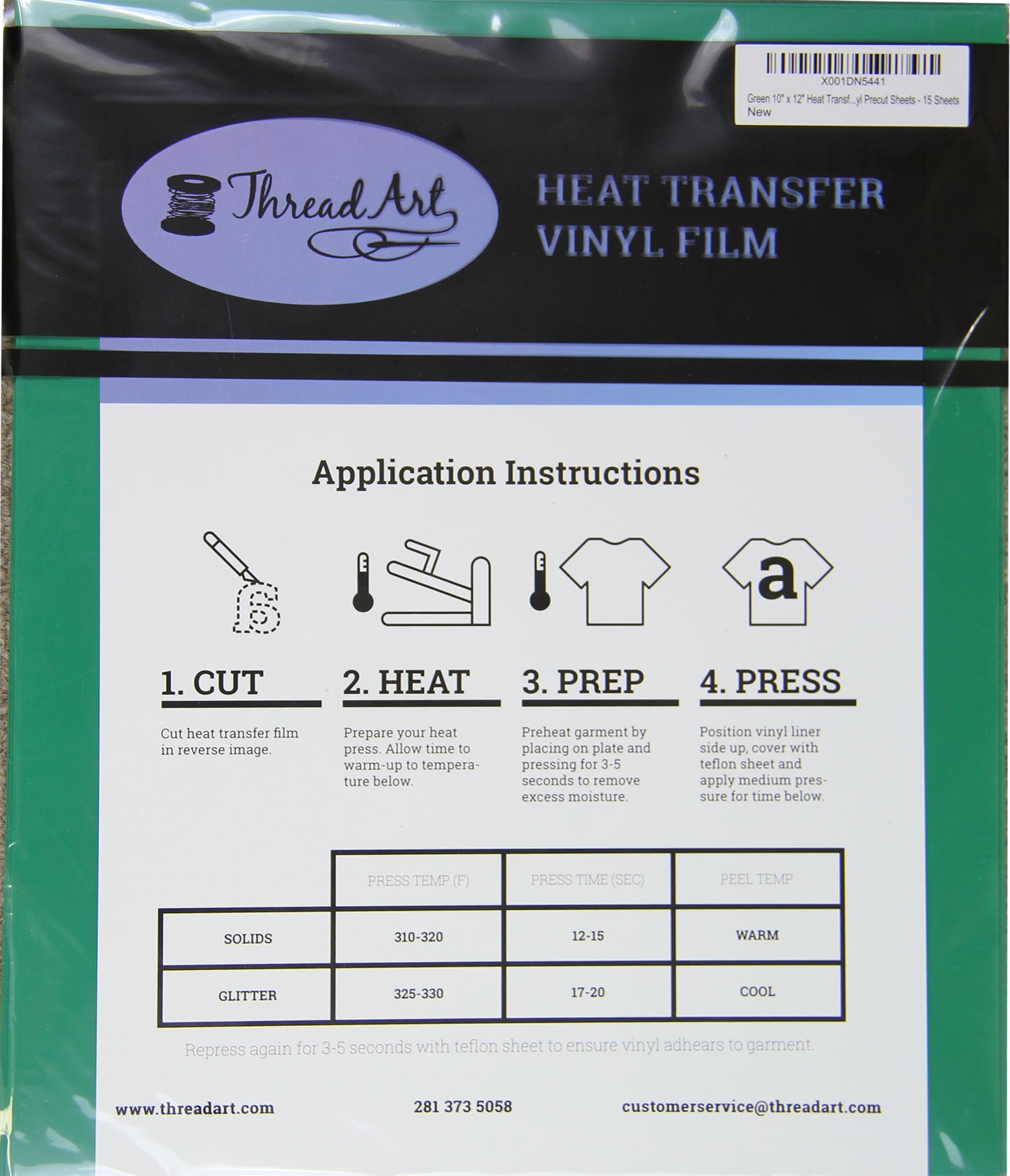 Threadart Green 10" x 12" Heat Transfer Vinyl Precut Sheets | Solid Colors | 15 Sheets | Compatible with Cricut Silhouette and Cameo |&nbsp;HTV