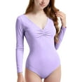 thumbnail image 6 of LEKWK Girls Long Sleeve Body Suit Ruched V Neck Leotard Top Slim Fit Breathable Jumpsuit Casual Dance Gymnastics Playwear Outfits, 6 of 6