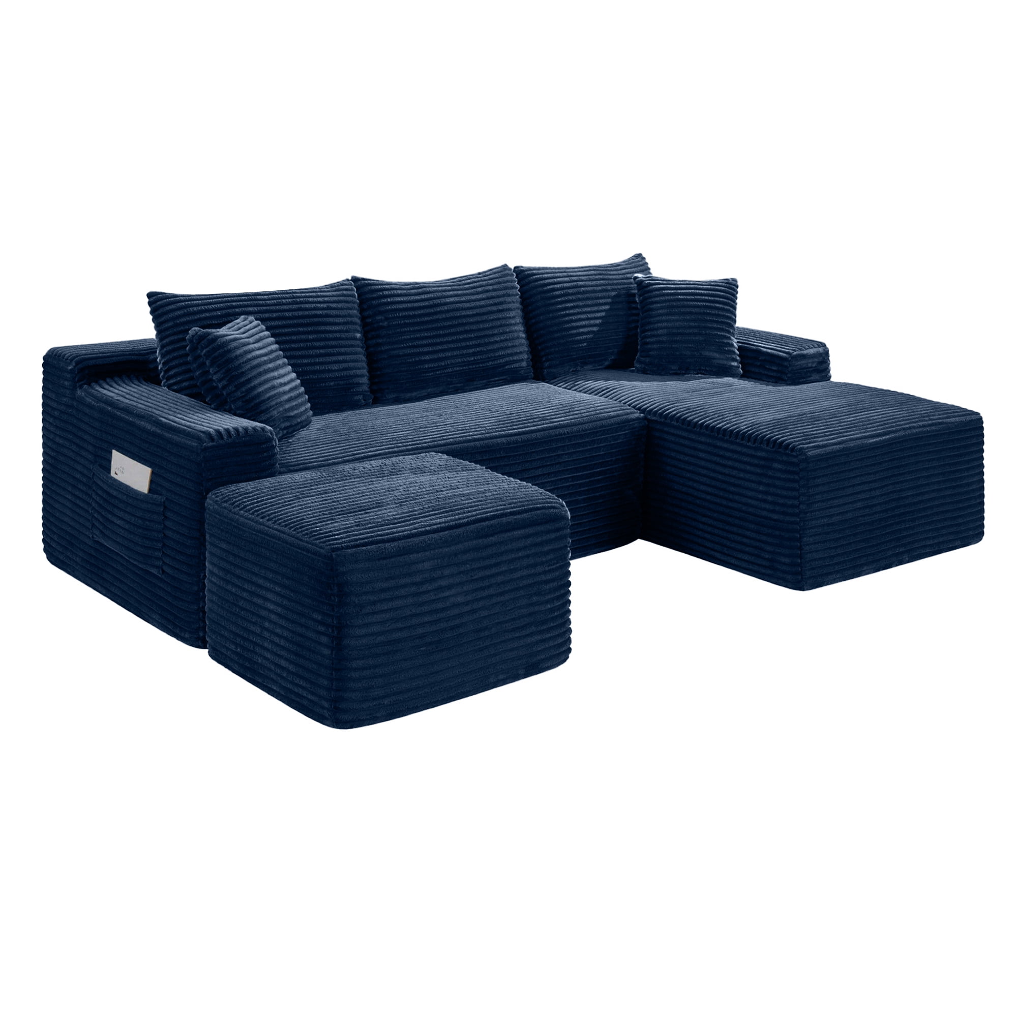 Leumius 106" Sectional Sofa Couch with Deep Seat,U-Shaped Cloud Modular Sleeper Couches for Living Room,Bedroom,Apartment,No Assembly Required,Blue-Left
