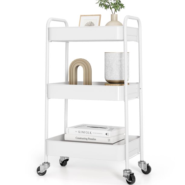 Carrito metálico rodante de 3 niveles TOOLF con ruedas bloqueables, blanco