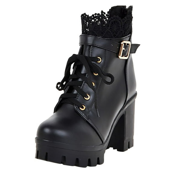 Jsaierl Platform Boots for Women, Heeled Combat Boots Chunky Heel Booties Round Toe Lace Up High Heel Ankle Boots
