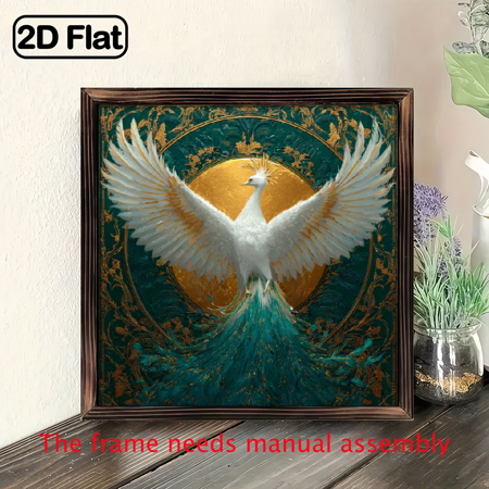 Decorative Signs Plaques Wall Pediments8 inch x8 inch vintage phoenix totem wood wall decoration with gorgeous Golden border - mythical bird painting in blue and Golden high-end home
