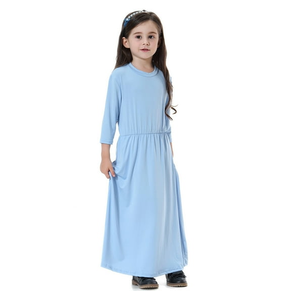 KYAIGUO Kids Toddler Girls Ruffle Trim Dresses 1-12 Y Baby Long Sleeve Casual A-Line Maxi Dress