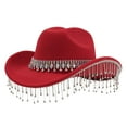 thumbnail image 3 of HNMKIU Stylish Western Cowboy Hat For Women Men Featuring Large Round Gemstone Fringe Rhinestone Decorations Ideal Party Event Accessory Red,One Size, 3 of 3