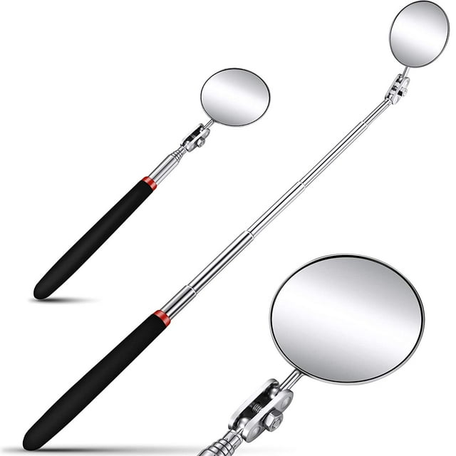 2 Pieces Round Telescoping Inspection Mirrors 2.25 Inch Diameter Circular Inspection Mirror Adjustable Flexible Inspection Mirror 360 Swivel Extend Tool Mirrors Extends up to 29.4 Inch