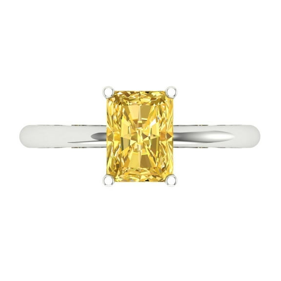 Solitaire Engagement Ring for Women - 1.75ct Simulated Yellow Diamond in 18K White Gold Promise Ring