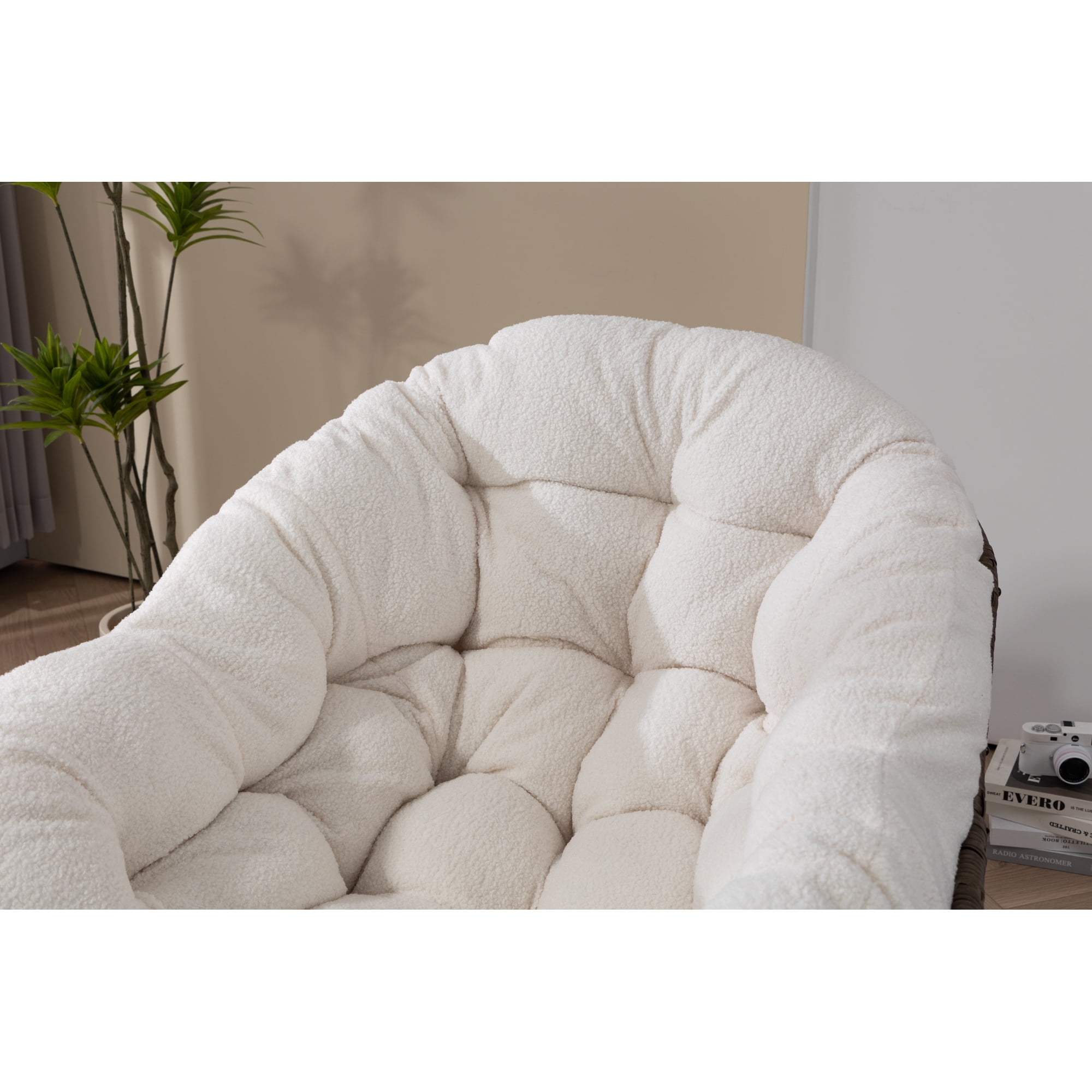 Leumius Outdoor Rattan Rocking Chair, Padded Cushion Rocker Recliner Chair Outdoor for Front Porch Living Room Patio Garden, Ancient White