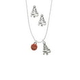 thumbnail image 2 of Delight Jewelry Silvertone Mini Orange Basketball - Silver tone Zig Zag Christmas Tree Charm Necklace and Stud Earrings, 2 of 4