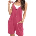 thumbnail image 2 of CheerKidz Short Jumpsuits for Women's Summer Solid Color Short Sleeved Neck Loose Fitting Seam Jumpsuit Casaul Shorts Outfits(Z01#Hot Pink,L), 2 of 8