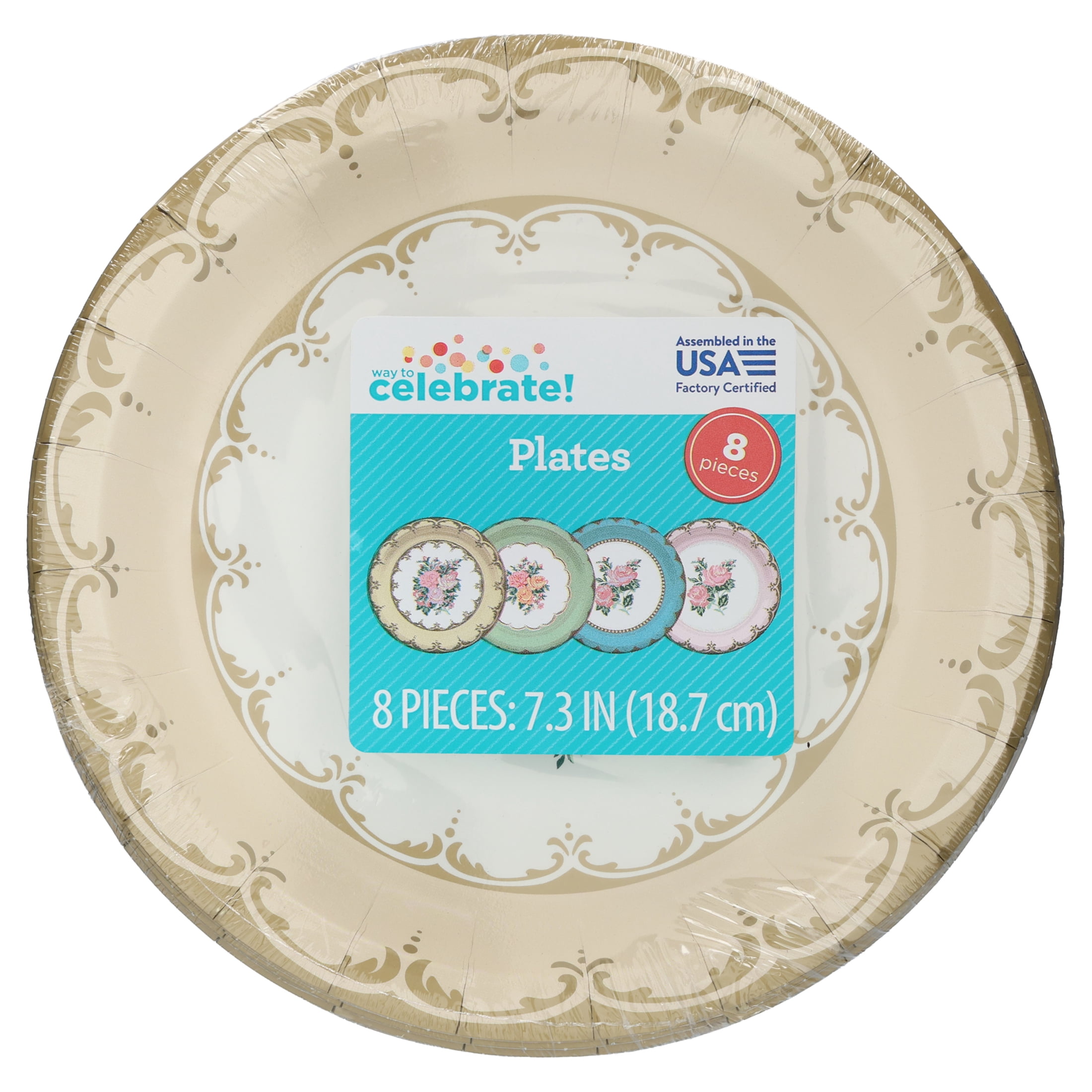 8 Count, 7IN Disposable Tea Party Paper Plates, Multicolor, Vintage Finds by Way to Celebrate