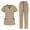 10#Khaki, variant on Scrubs for Women Set Quick Drying Solid Medical Nurse Uniform Stretch V-Neck Scrub Top & Cargo Pant Taper Scrub Set