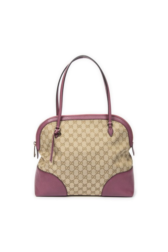 Pre-Owned Gucci Beige/Purple Bree Dome Tote Shoulder Bag Monogrammed Canvas