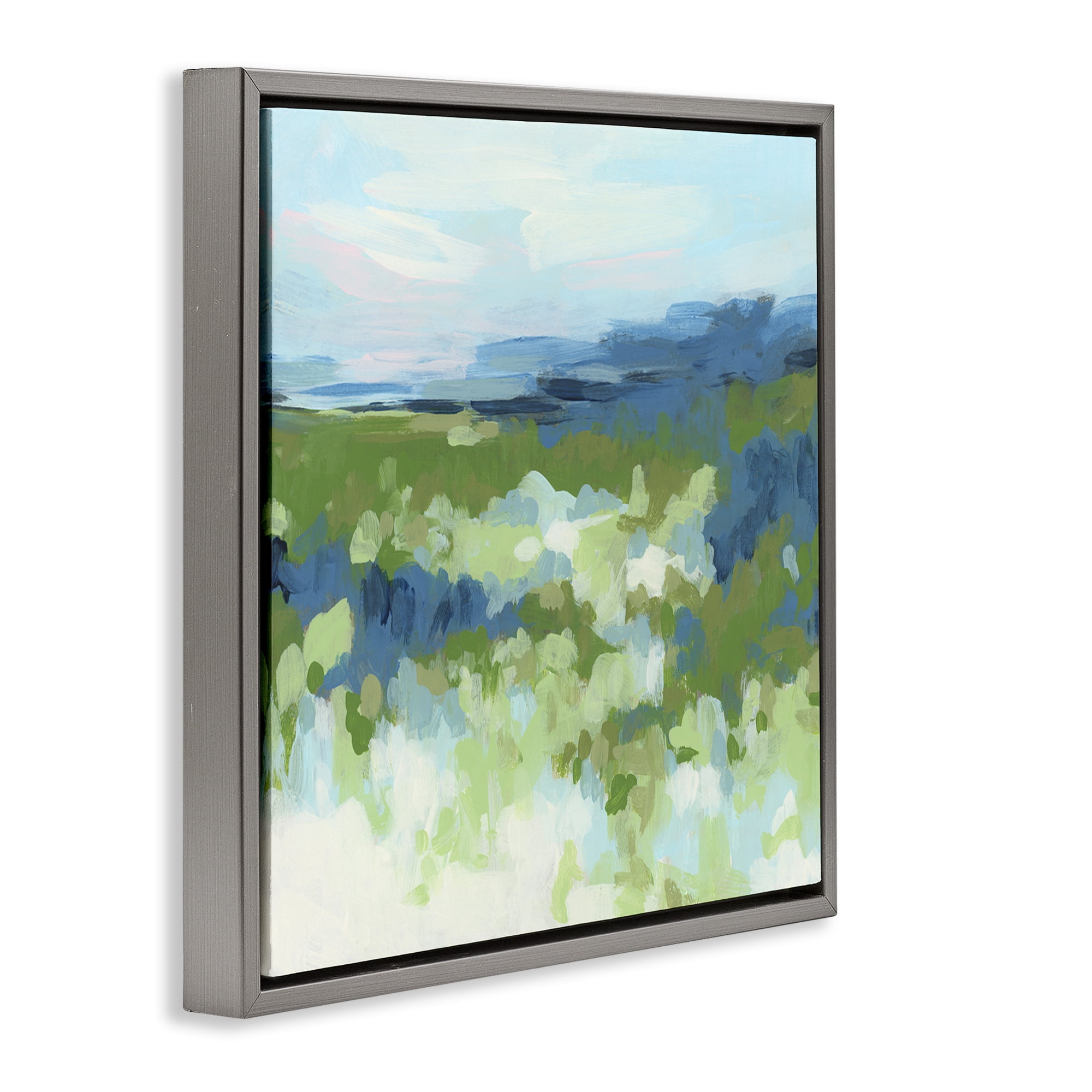 Stupell Industries Green & Blue Nature Abstract Painting Gray Floater Framed Canvas Art Print Wall Art, 25 x 25