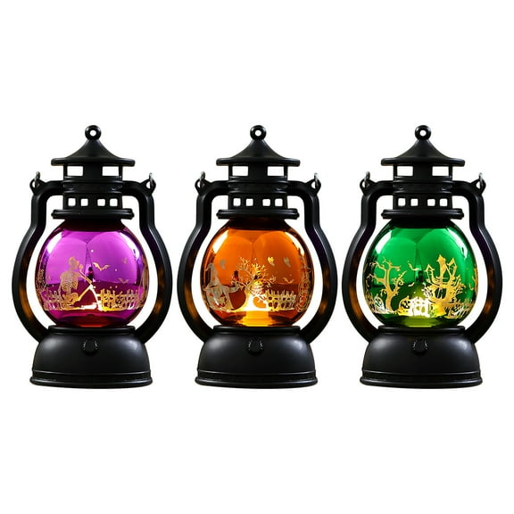 FEOLGEHLY 3 Pcs Halloween Pumpkin Hanging Lantern with LED Candle, Portable Jack-O-Lantern, Vintage Mini Pumpkin Lights Party Decorations, Handheld Lantern for Indoor Outdoor Porch Garden, Orange