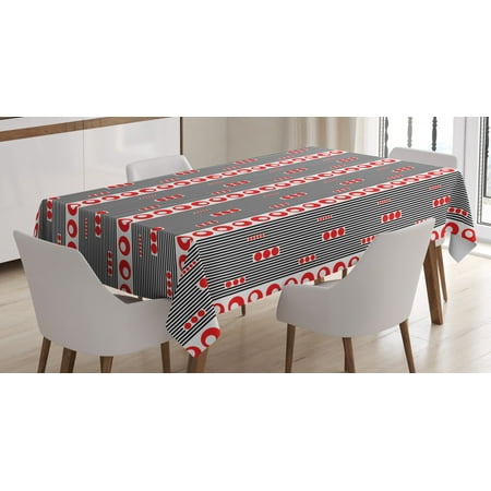 

Lattice Tablecloth Vertically Striped Pattern with Circles and Dots Minimalistic Retro Rectangular Table Cover for Dining Room Kitchen 52 X 70 Dark Coral Black and White by Ambesonne