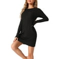 thumbnail image 4 of INSPIRE CHIC Women's Loungewear Long Sleeve Stripe Sleepshirts Crewneck Nightgown Dress with Pockets S Black, 4 of 6