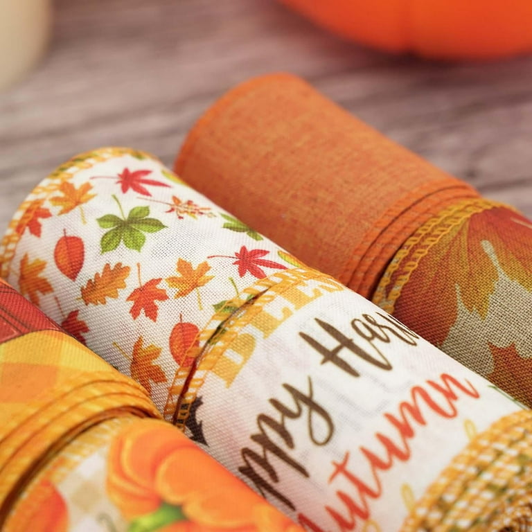  Hying 4 PCS Fall Ribbons for Gift Wrapping, Thanksgiving  Pumpkin Grosgrain Ribbons Flowers Wave Gift Ribbon Orange Satin Craft  Ribbons for Fall Thanksgiving Day Decorations, 0.39/0.79×20 Yards :  Everything Else