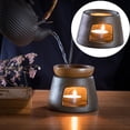 thumbnail image 4 of Estufa de té con vela, calentador de té retro de cerámica, soporte duradero, juego de té calefactor, tetera para el hogar, para oficina, hogar, té y café. Estufa negra, 4 of 9