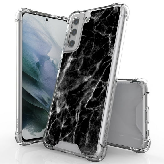ANJ  Hybrid Slim Hard Back Cover Case Flexible Bumper for Samsung Galaxy S21 - Marble Pattern (Black)