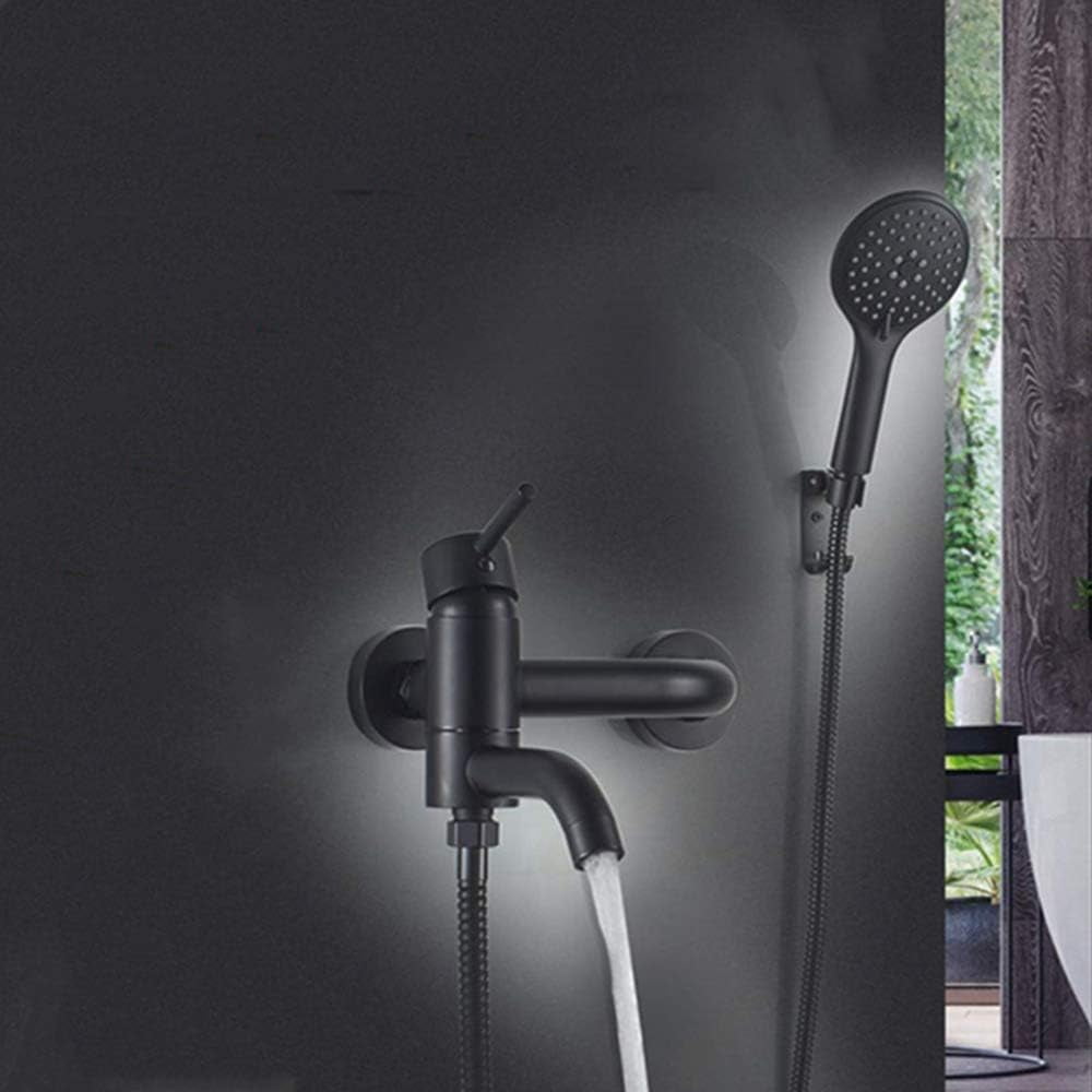 Bathroom Brass Bath Shower Mixer Tap Black Bathtub Faucet Shower Tap System with 180° Adjustable Handheld Shower Head and Swivel Bathtub Spout