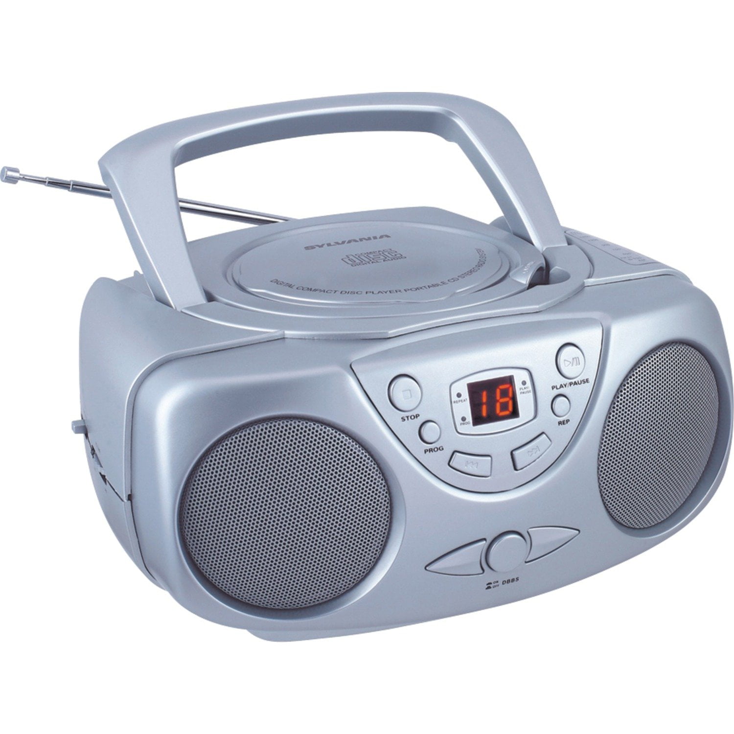 Sylvania SRCD243 Portable CD Player with AM/FM Radio, Boombox (Silver