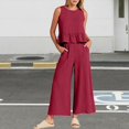 thumbnail image 2 of GILIGEGE 2 Piece Sets for Women Summer Women's Two Piece Set Cropped T Shirt & Elastic Waist Long Pants Summer Beach Vacation Outfits Lounge Tracksuits Red 3Xl, 2 of 8