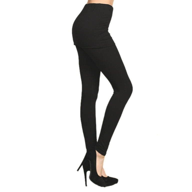 S TWELVE Black Rayon Jersey Skirted Leggings Fold Over Attached Skirt Large